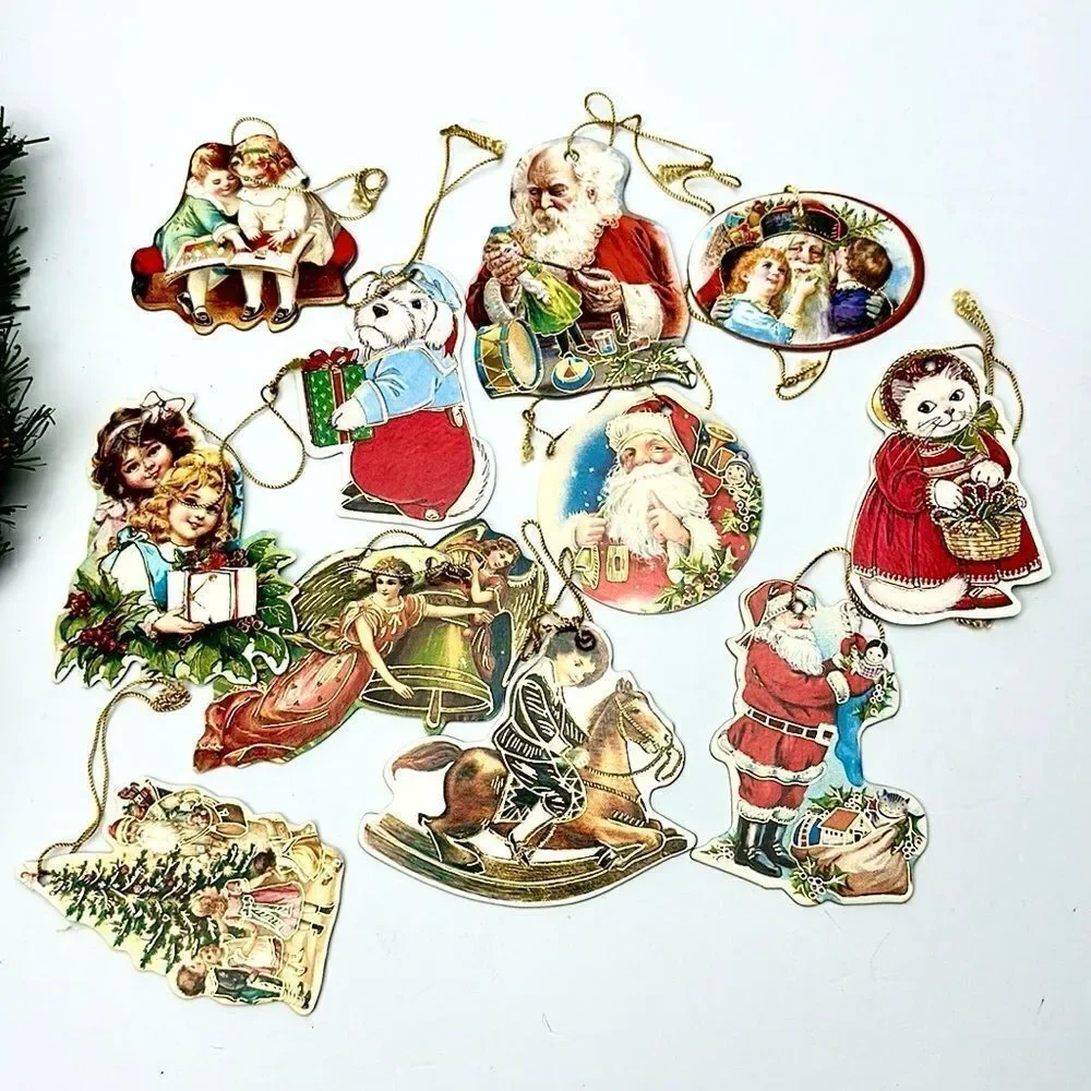 11 Vtg Victorian Style 2-sided Cardboard Christmas Ornaments Frances Brundage